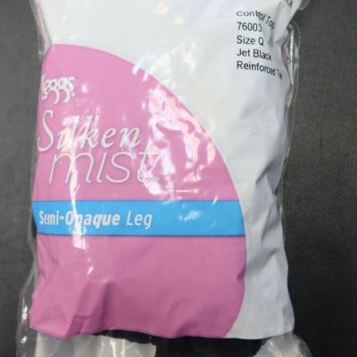 3-Pack L'eggs Silken Mist Control Top Semi-Opaque Leg Pantyhose JET BLACK Size Q